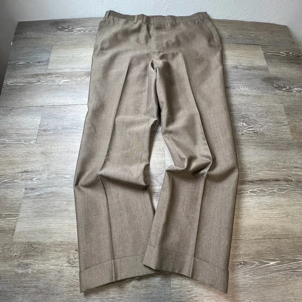 Vintage 1960s Dress Pants Mens 36x29 Brown Talon Zipper Cuffed Straight Trousers